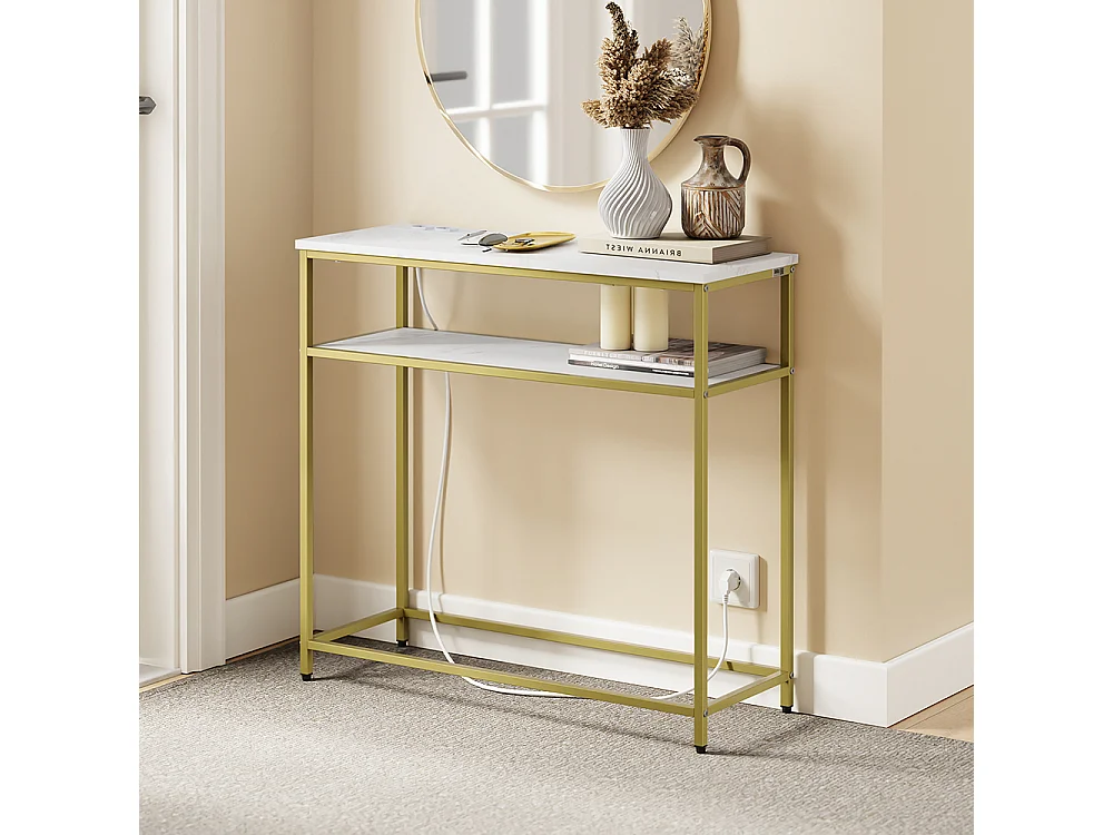 SoBuy Console d'entrée avec prise électrique Or Blanc 80x30x75cm FSB106-E-G