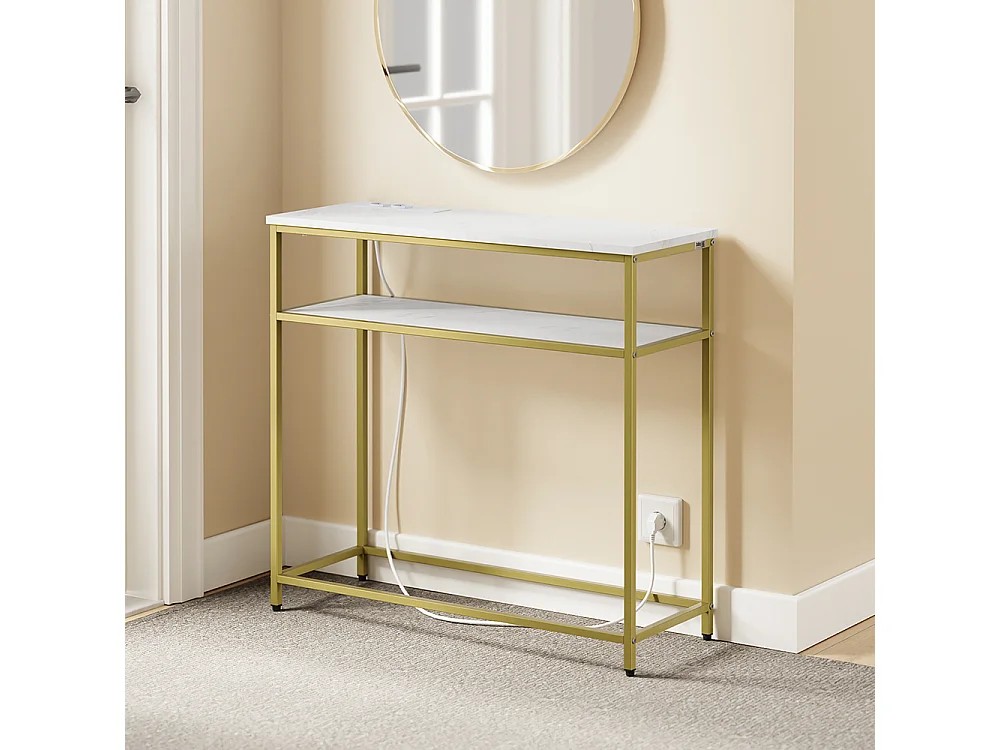 SoBuy Console d'entrée avec prise électrique Or Blanc 80x30x75cm FSB106-E-G