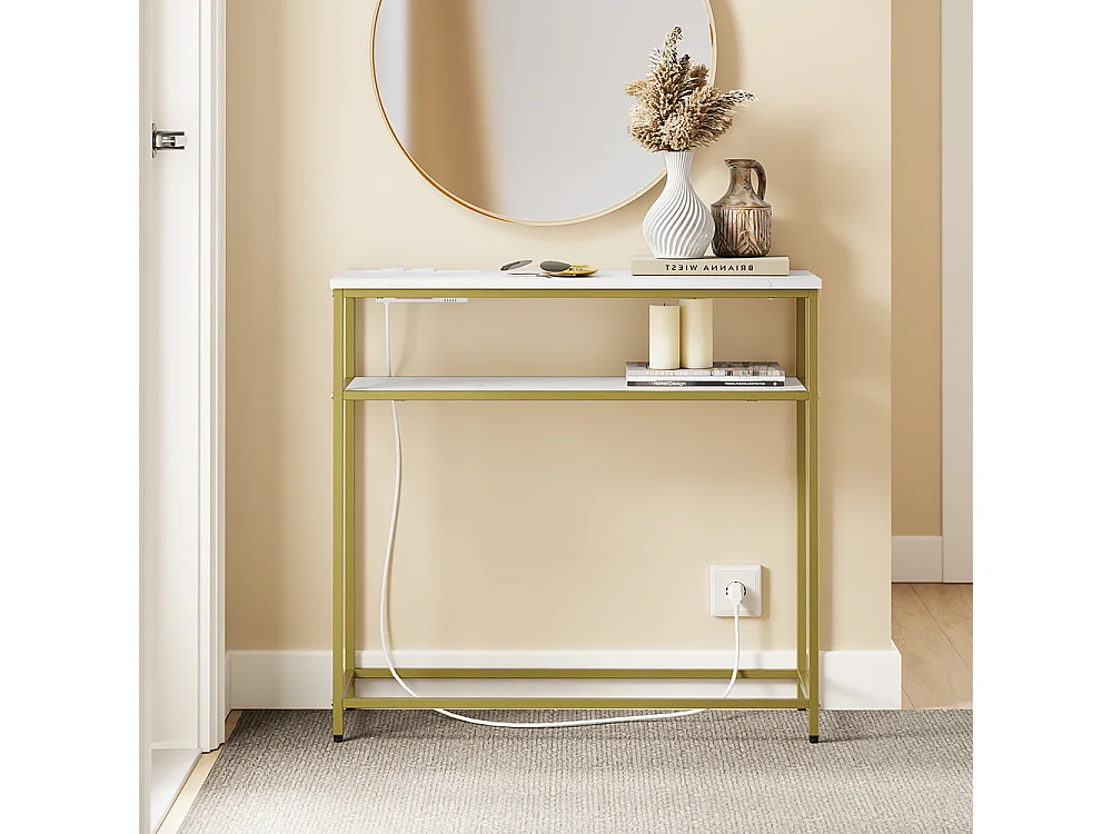 SoBuy Console d'entrée avec prise électrique Or Blanc 80x30x75cm FSB106-E-G