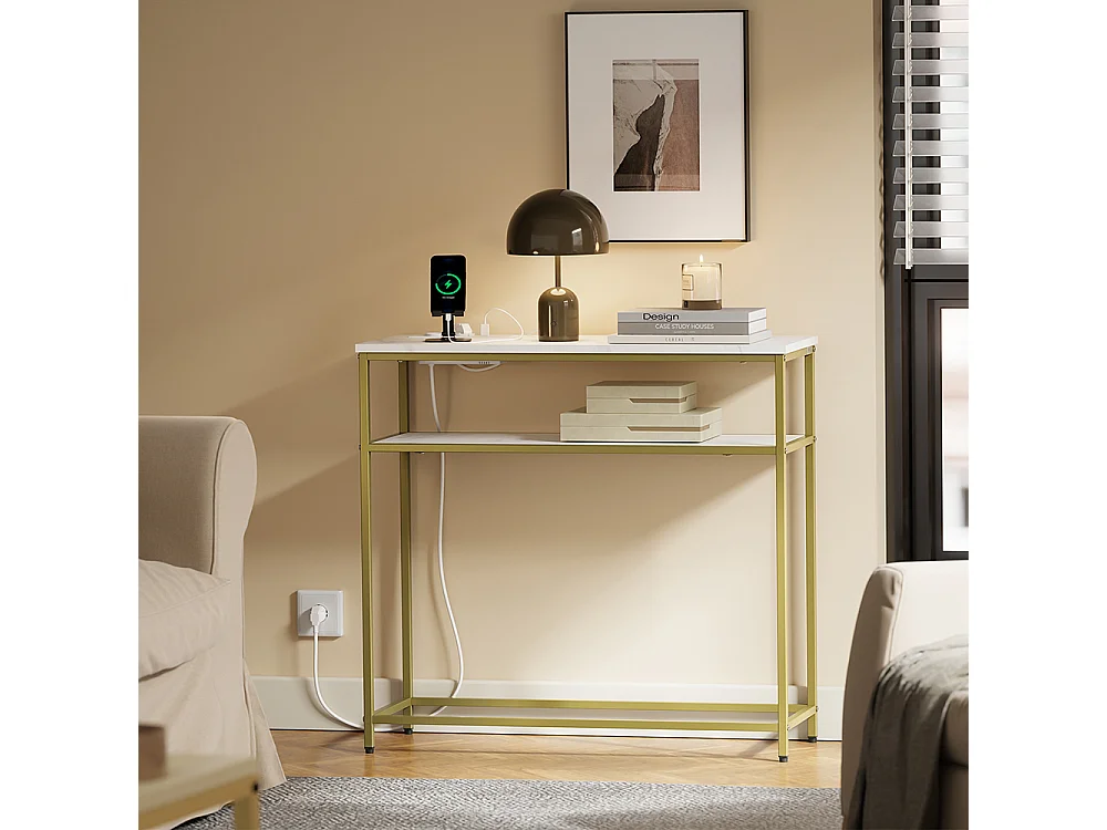 SoBuy Console d'entrée avec prise électrique Or Blanc 80x30x75cm FSB106-E-G