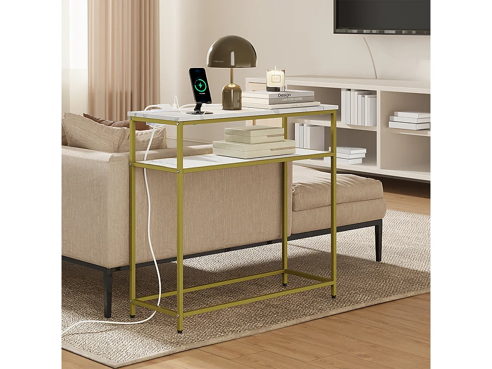 SoBuy Console d'entrée avec prise électrique Or Blanc 80x30x75cm FSB106-E-G