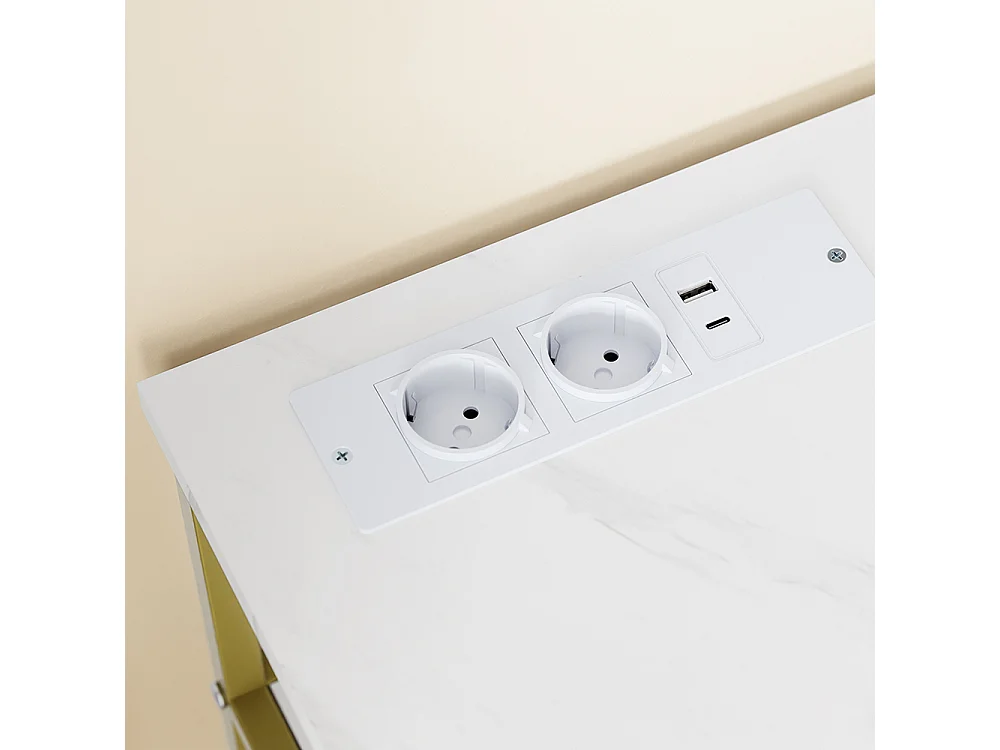 SoBuy Console d'entrée avec prise électrique Or Blanc 80x30x75cm FSB106-E-G