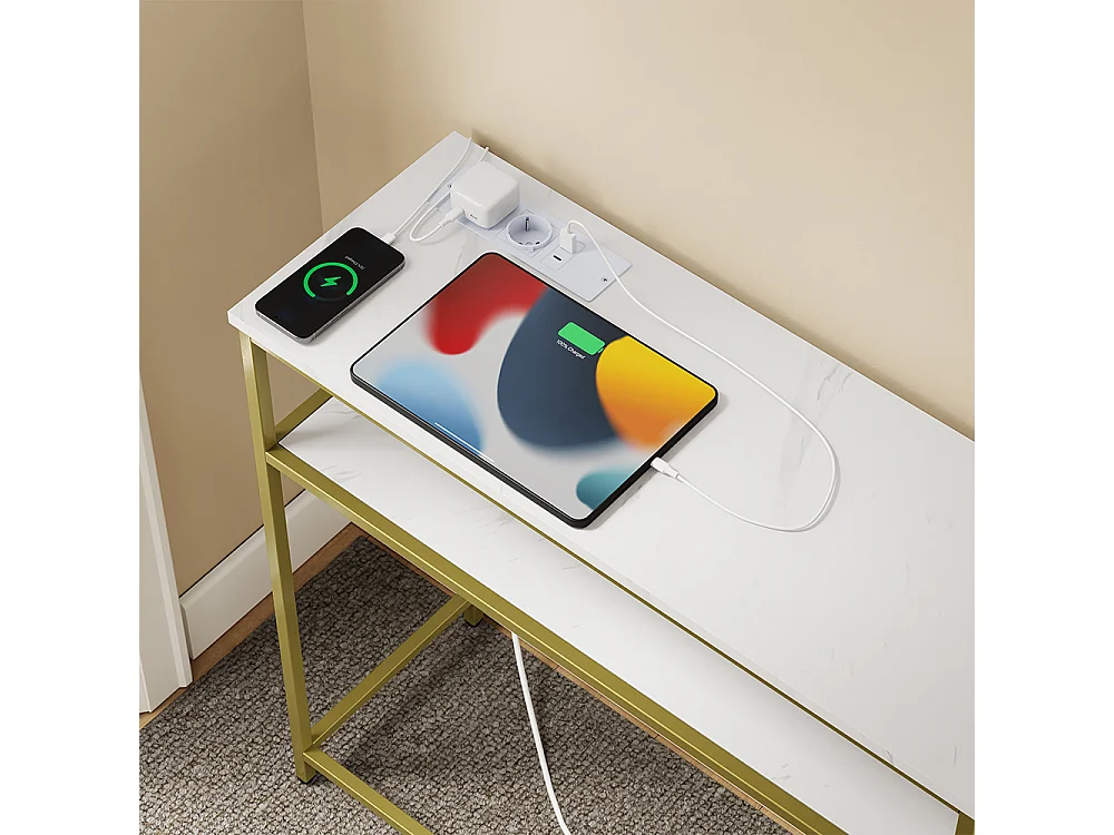 SoBuy Console d'entrée avec prise électrique Or Blanc 80x30x75cm FSB106-E-G
