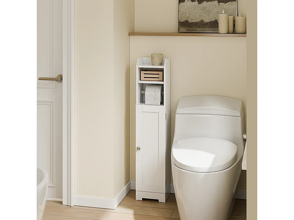 SoBuy | Meuble rangement WC blanc | Étagère de toilette avec 3 niveaux ouverts | Armoire de salle de