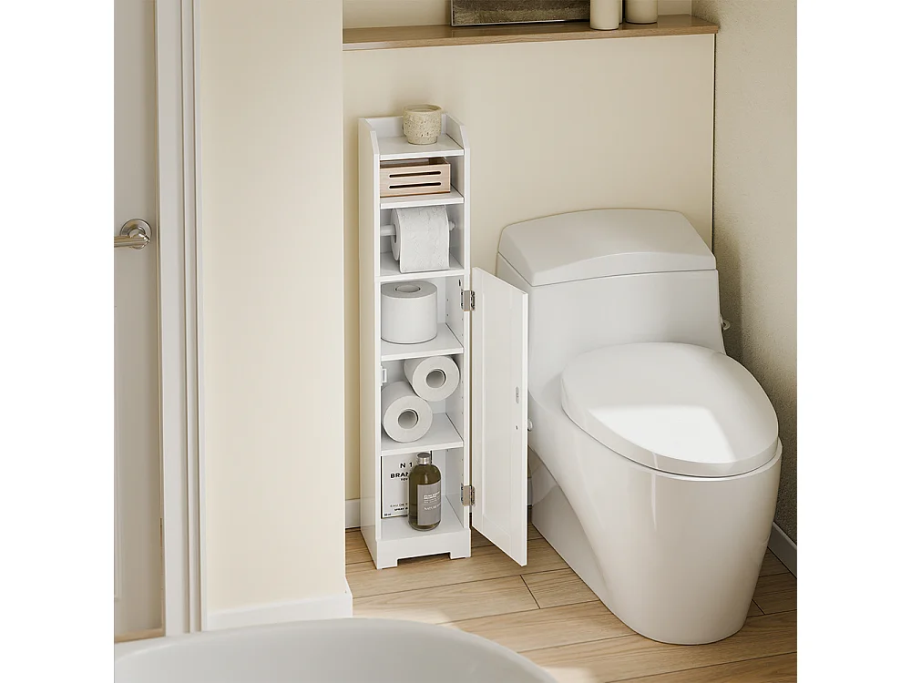 SoBuy | Meuble rangement WC blanc | Étagère de toilette avec 3 niveaux ouverts | Armoire de salle de