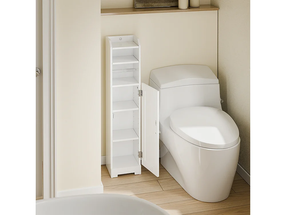 SoBuy | Meuble rangement WC blanc | Étagère de toilette avec 3 niveaux ouverts | Armoire de salle de