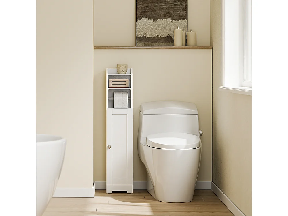 SoBuy | Meuble rangement WC blanc | Étagère de toilette avec 3 niveaux ouverts | Armoire de salle de