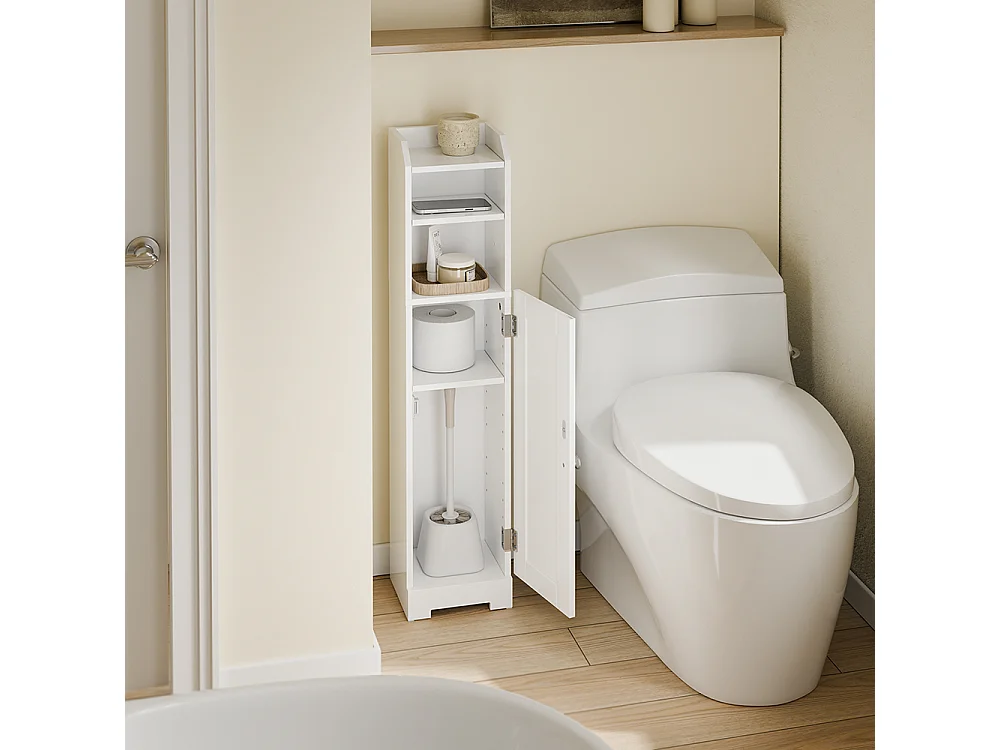 SoBuy | Meuble rangement WC blanc | Étagère de toilette avec 3 niveaux ouverts | Armoire de salle de