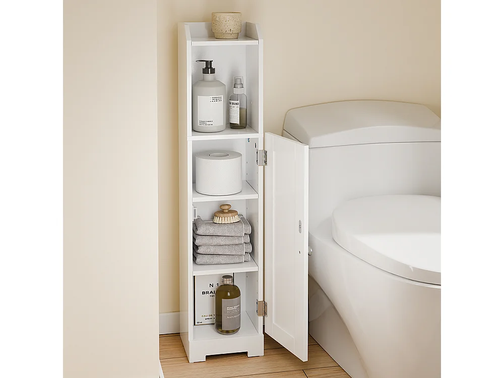 SoBuy | Meuble rangement WC blanc | Étagère de toilette avec 3 niveaux ouverts | Armoire de salle de