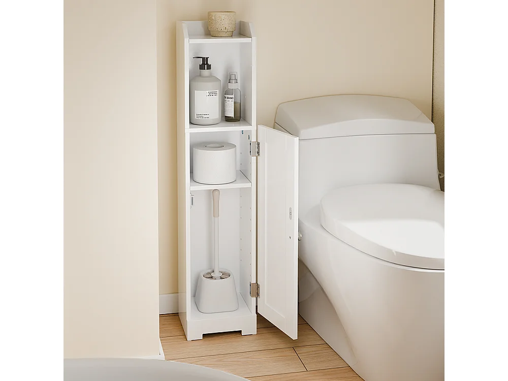 SoBuy | Meuble rangement WC blanc | Étagère de toilette avec 3 niveaux ouverts | Armoire de salle de