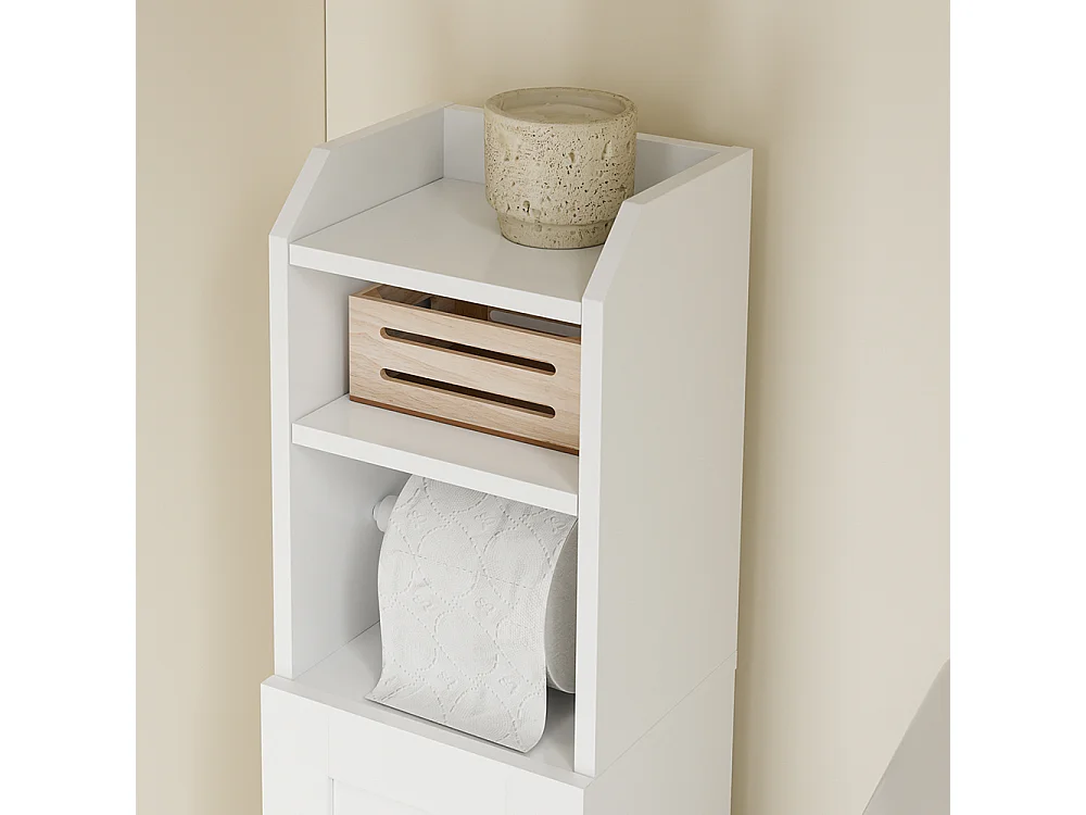 SoBuy | Meuble rangement WC blanc | Étagère de toilette avec 3 niveaux ouverts | Armoire de salle de