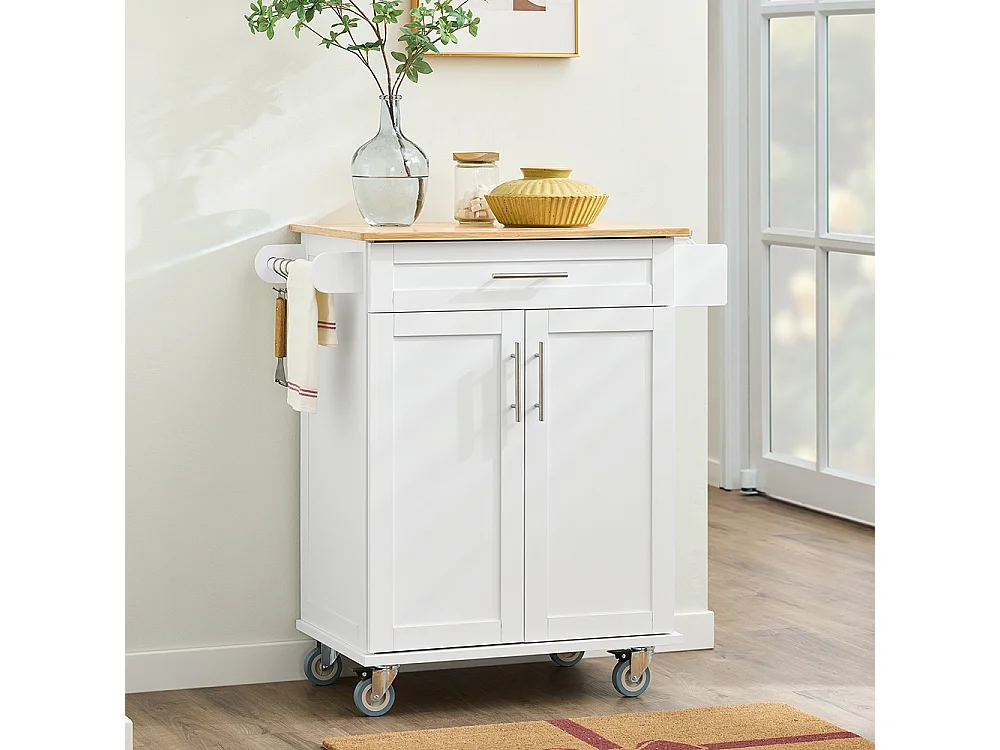 SoBuy Køkkenvogn Skuffe Hjul Hvid Brun 83x46x91cm FKW13-II-WN