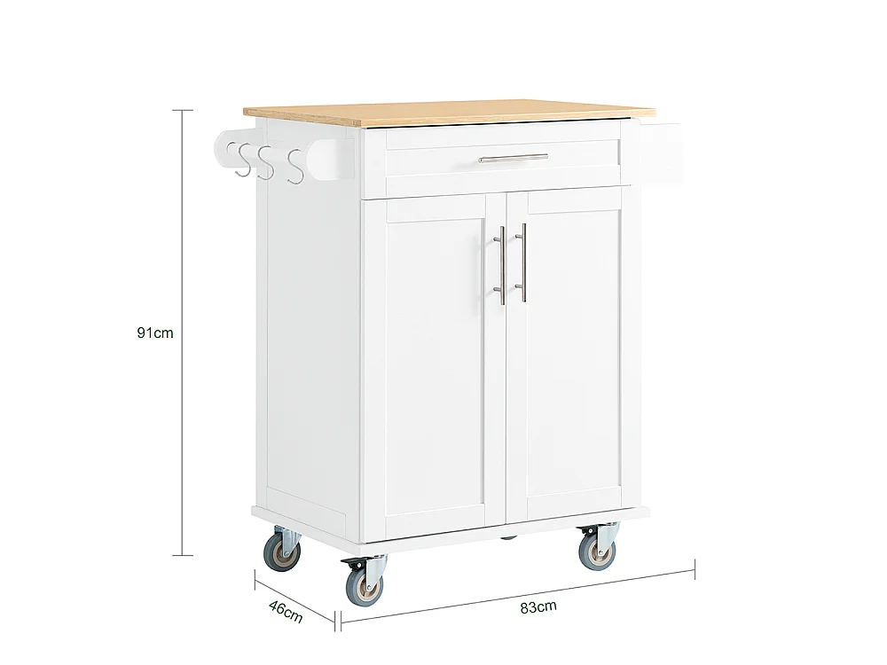 SoBuy Køkkenvogn Skuffe Hjul Hvid Brun 83x46x91cm FKW13-II-WN