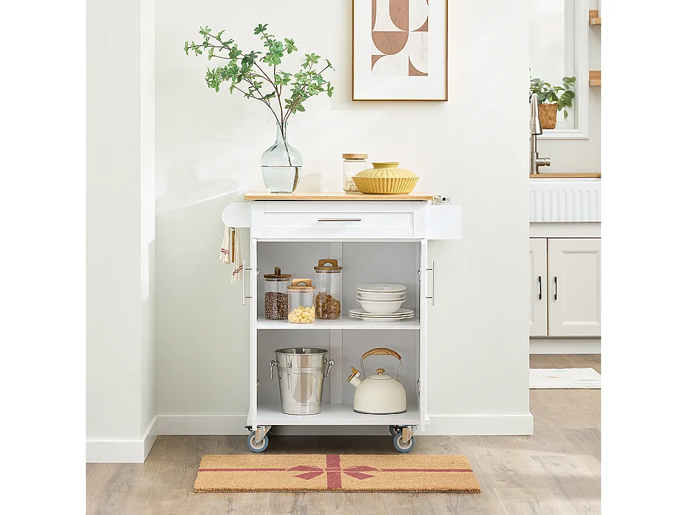 SoBuy Køkkenvogn Skuffe Hjul Hvid Brun 83x46x91cm FKW13-II-WN