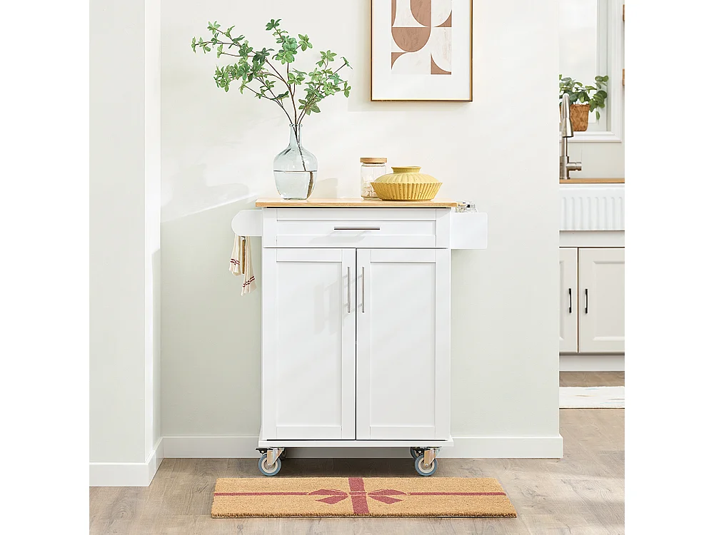 SoBuy Køkkenvogn Skuffe Hjul Hvid Brun 83x46x91cm FKW13-II-WN