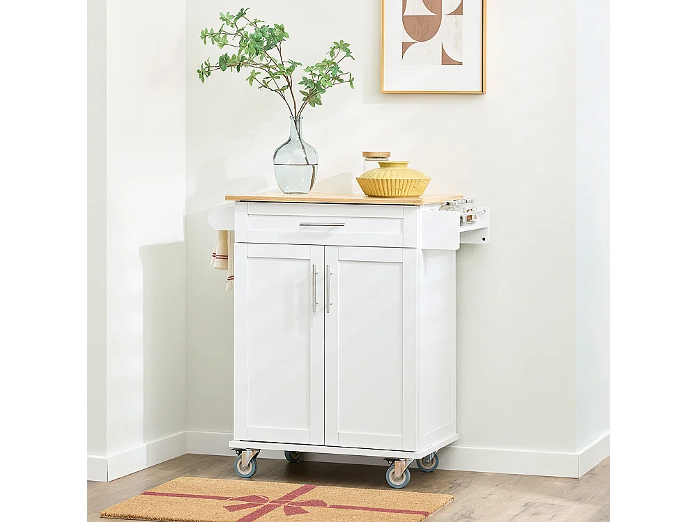 SoBuy Køkkenvogn Skuffe Hjul Hvid Brun 83x46x91cm FKW13-II-WN