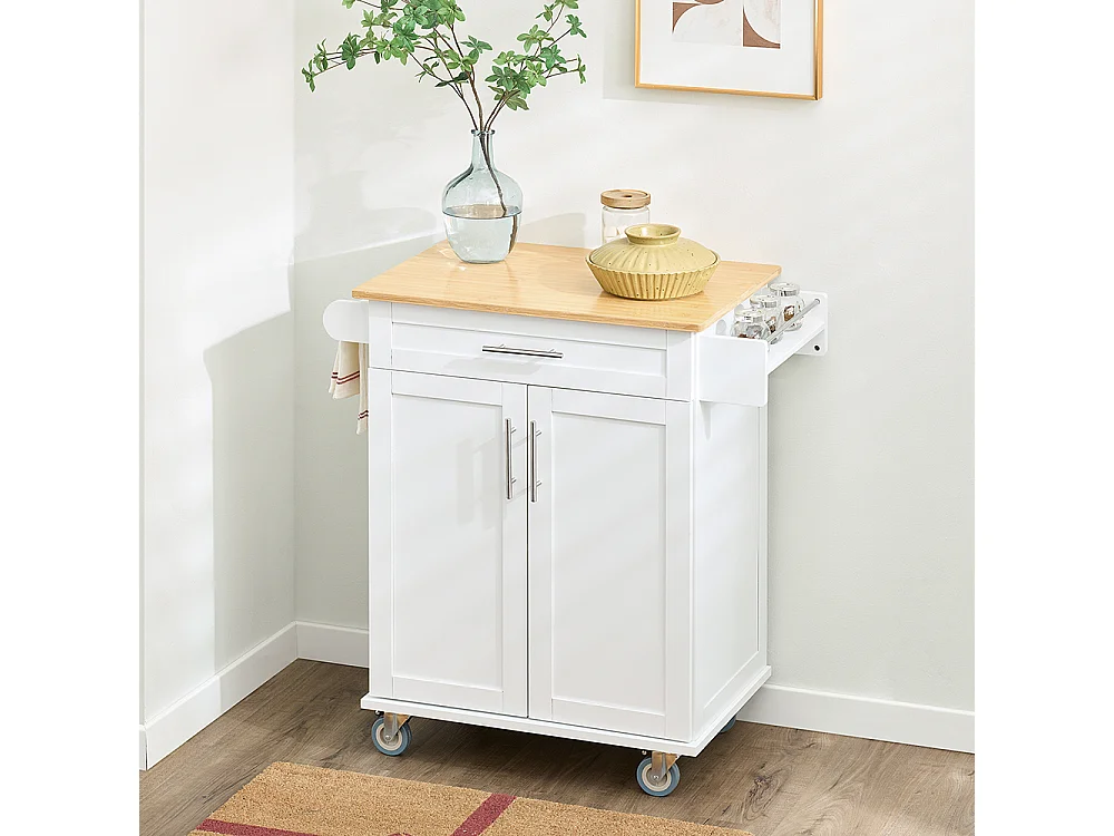 SoBuy Køkkenvogn Skuffe Hjul Hvid Brun 83x46x91cm FKW13-II-WN