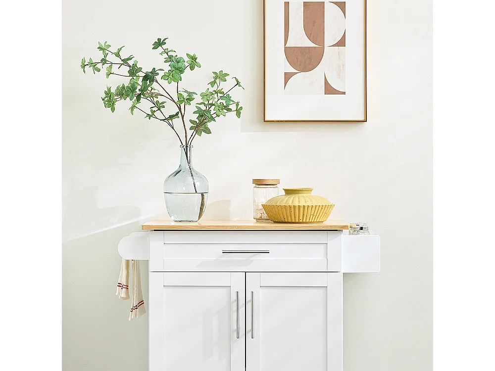 SoBuy Køkkenvogn Skuffe Hjul Hvid Brun 83x46x91cm FKW13-II-WN