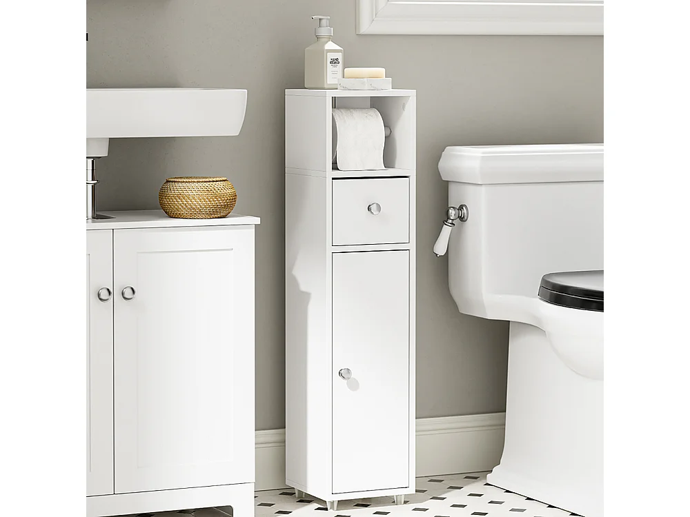 SoBuy Meuble Rangement WC Tiroir Porte Blanc 20x20x85cm BZR219-W