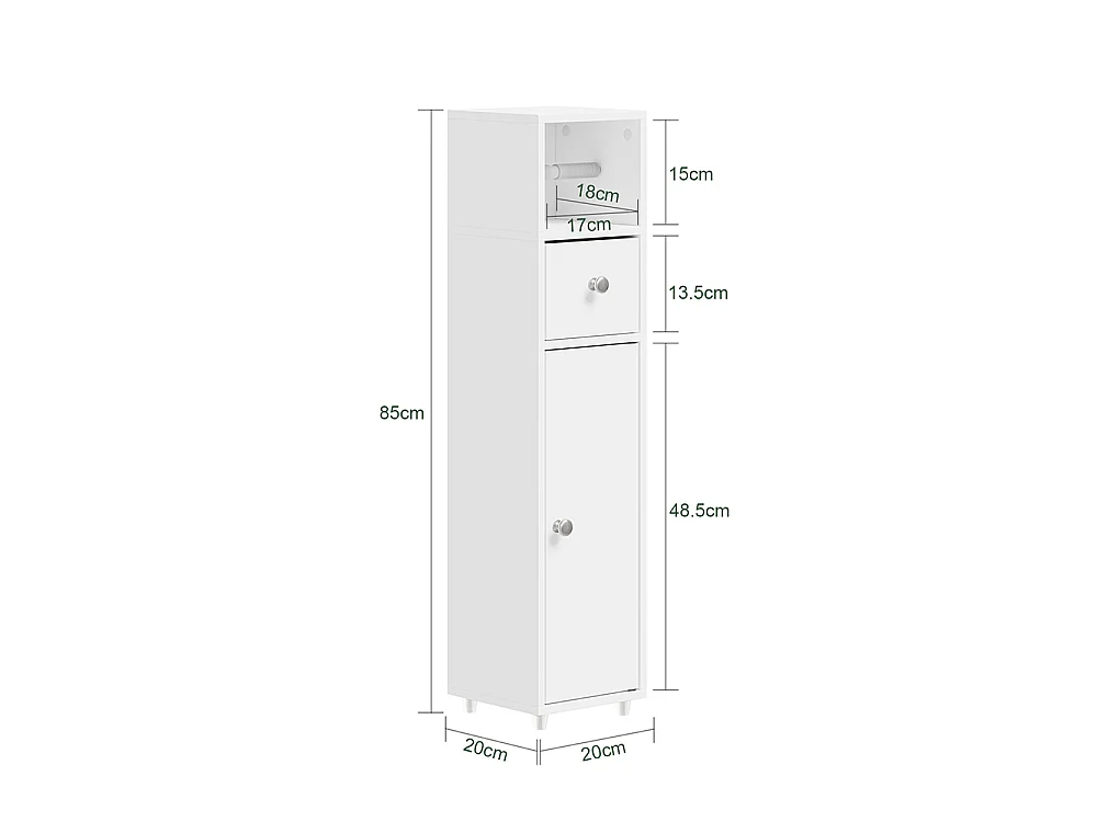 SoBuy Meuble Rangement WC Tiroir Porte Blanc 20x20x85cm BZR219-W