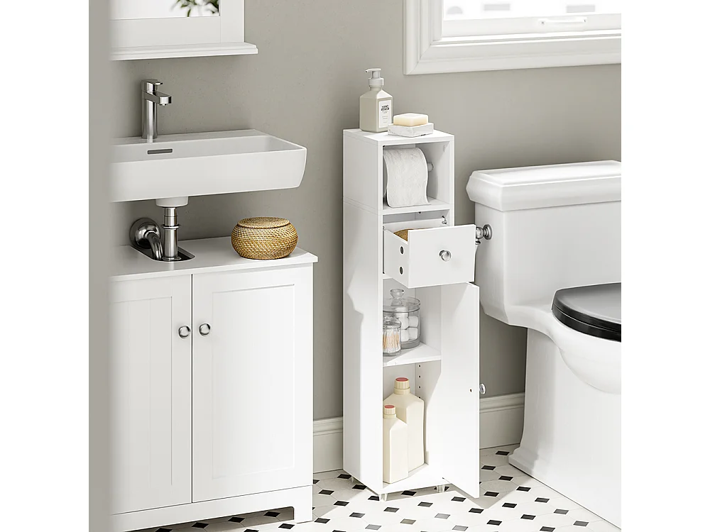 SoBuy Meuble Rangement WC Tiroir Porte Blanc 20x20x85cm BZR219-W