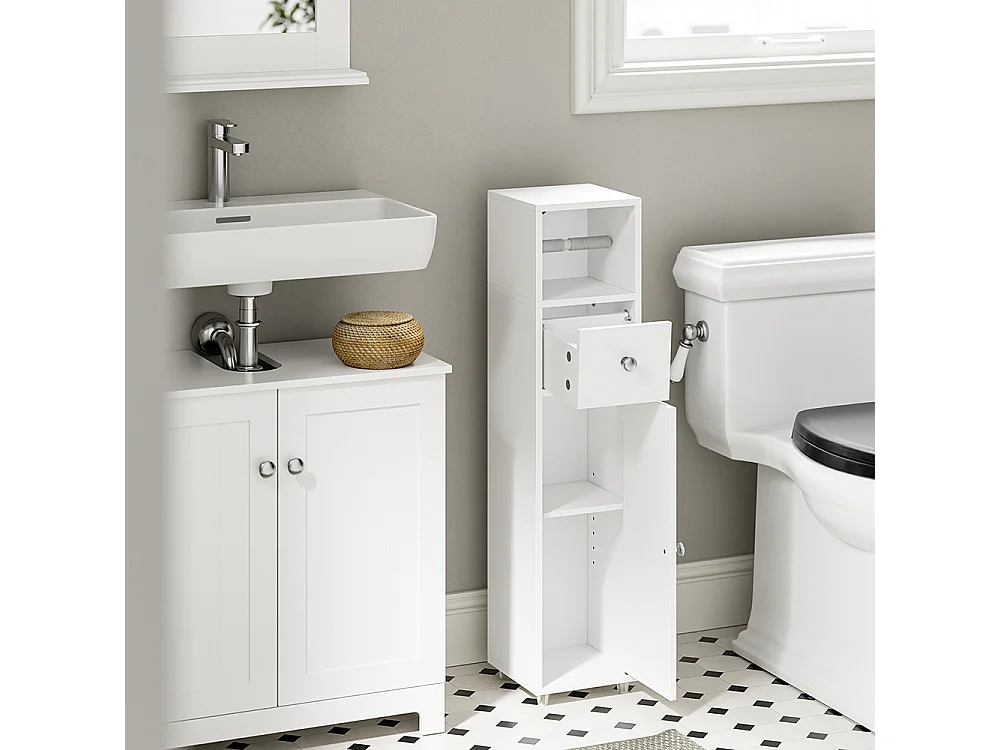 SoBuy Meuble Rangement WC Tiroir Porte Blanc 20x20x85cm BZR219-W