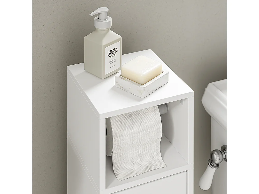 SoBuy Meuble Rangement WC Tiroir Porte Blanc 20x20x85cm BZR219-W