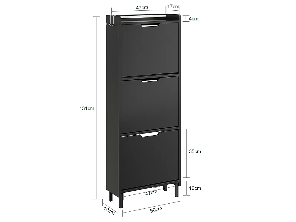 SoBuy Meuble Chaussures Rangement Porte Noir 50x19x131cm FSR151-H-E-SCH