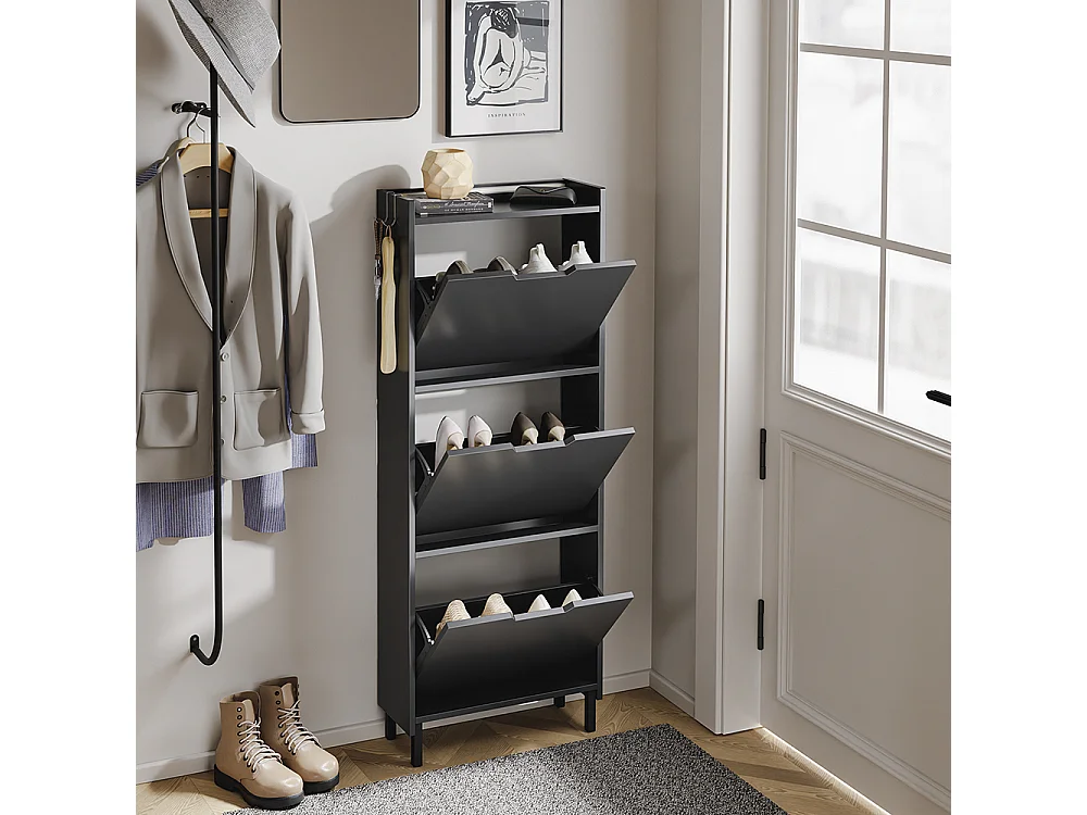 SoBuy Meuble Chaussures Rangement Porte Noir 50x19x131cm FSR151-H-E-SCH