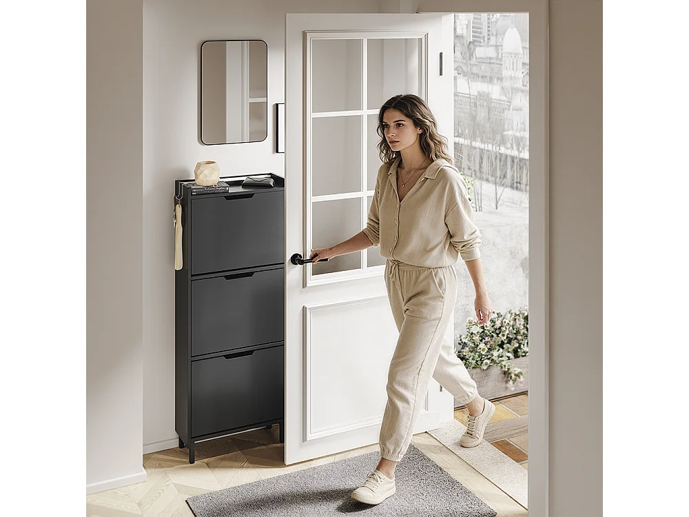 SoBuy Meuble Chaussures Rangement Porte Noir 50x19x131cm FSR151-H-E-SCH