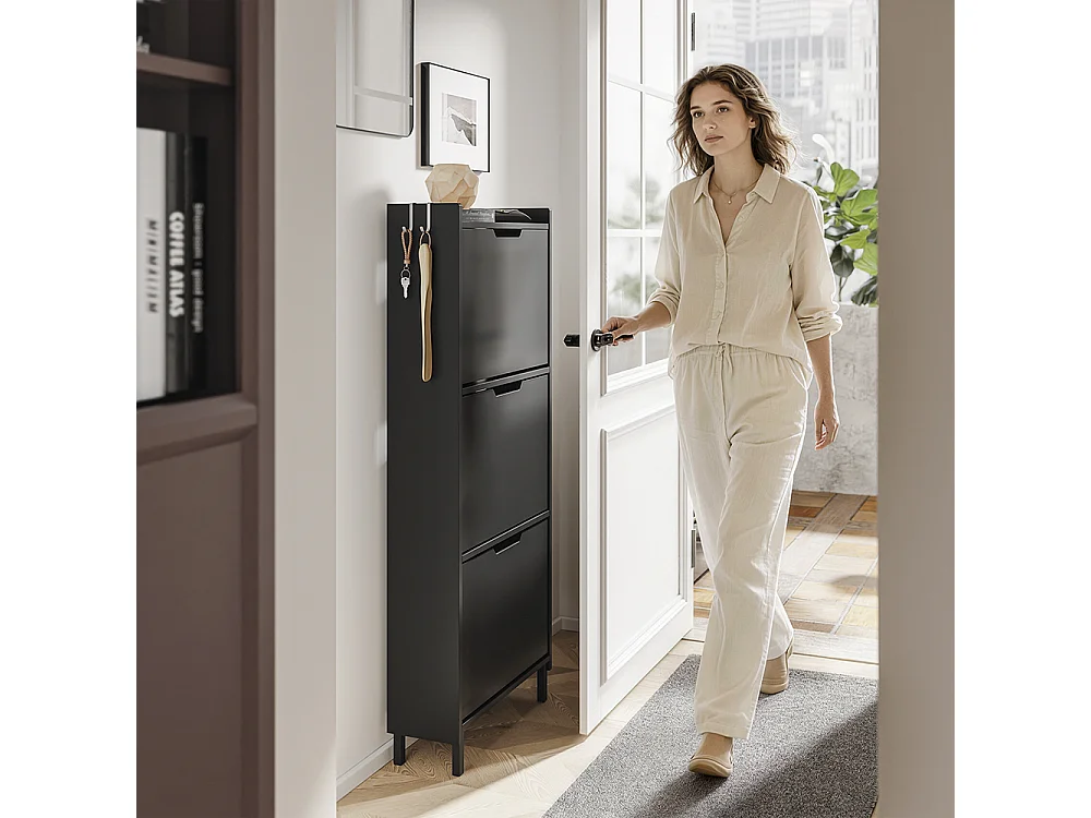 SoBuy Meuble Chaussures Rangement Porte Noir 50x19x131cm FSR151-H-E-SCH