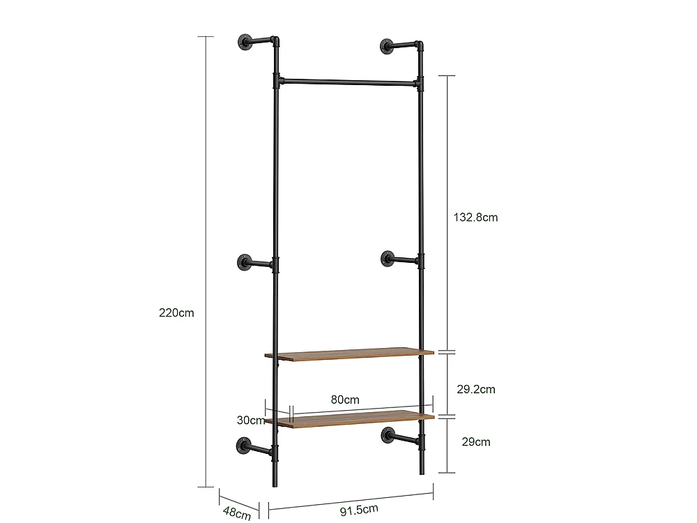 SoBuy Vægophæng Sort Træ 92x48x220cm KLS20-SCH