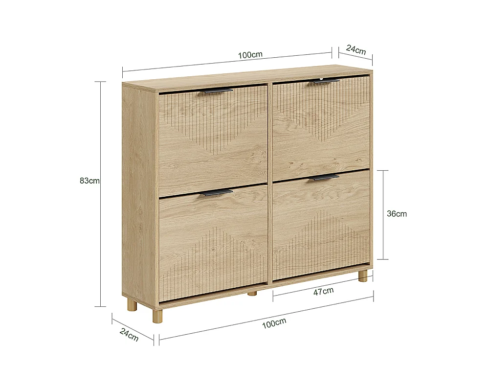 SoBuy Meuble Chaussures Rangement Portes Rabattables Chêne Clair 100x24x83cm FSR214-N