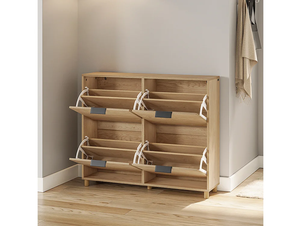 SoBuy Meuble Chaussures Rangement Portes Rabattables Chêne Clair 100x24x83cm FSR214-N