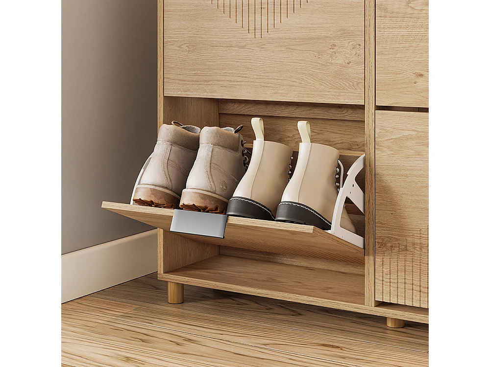 SoBuy Meuble Chaussures Rangement Portes Rabattables Chêne Clair 100x24x83cm FSR214-N