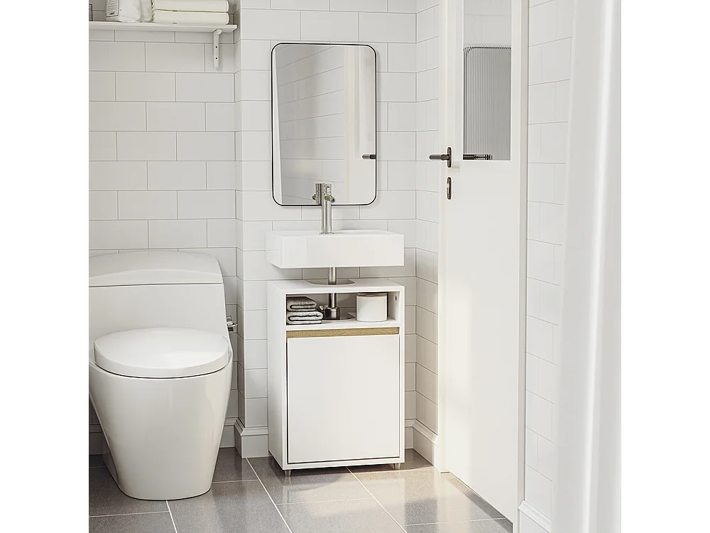 SoBuy Meuble sous-vasque avec étagère ouverte Porte Blanc 40x36x60cm BZR222-W