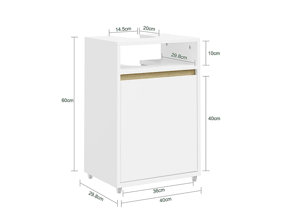 SoBuy Meuble sous-vasque avec étagère ouverte Porte Blanc 40x36x60cm BZR222-W