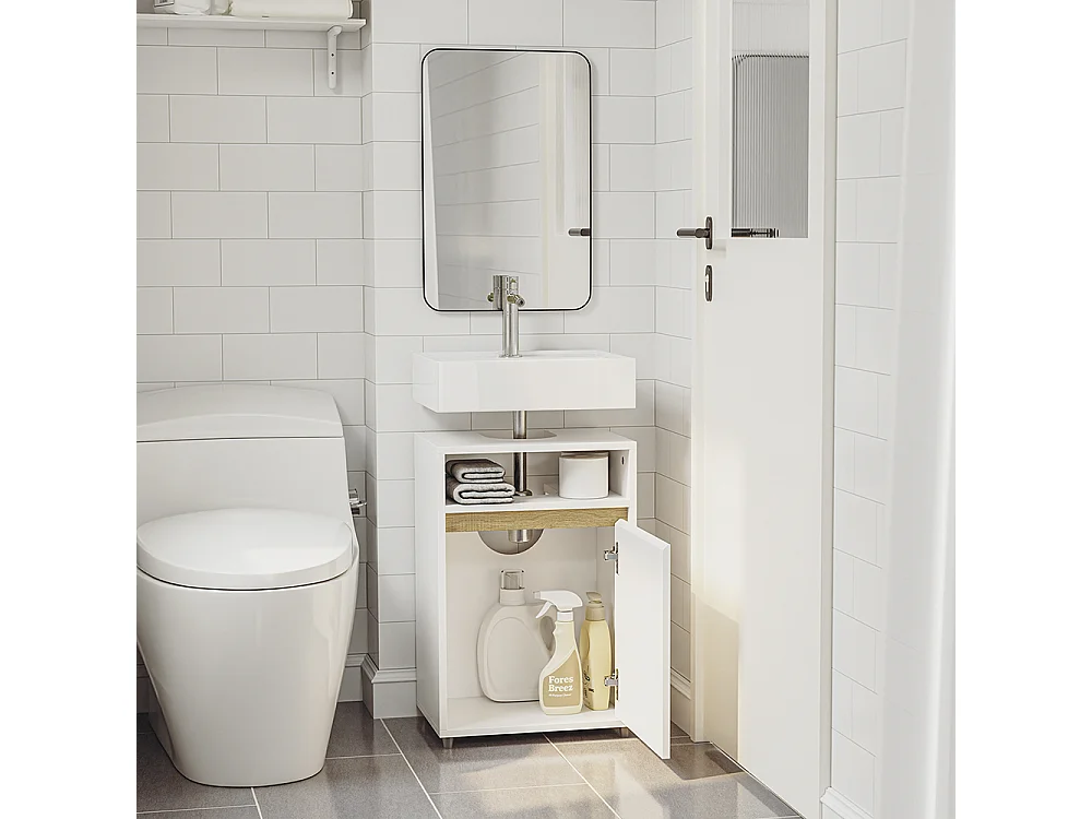 SoBuy Meuble sous-vasque avec étagère ouverte Porte Blanc 40x36x60cm BZR222-W