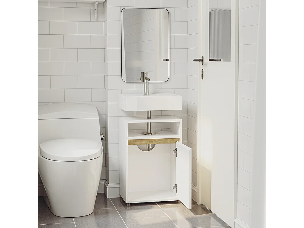 SoBuy Meuble sous-vasque avec étagère ouverte Porte Blanc 40x36x60cm BZR222-W