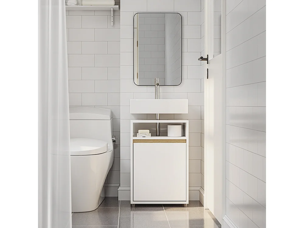 SoBuy Meuble sous-vasque avec étagère ouverte Porte Blanc 40x36x60cm BZR222-W