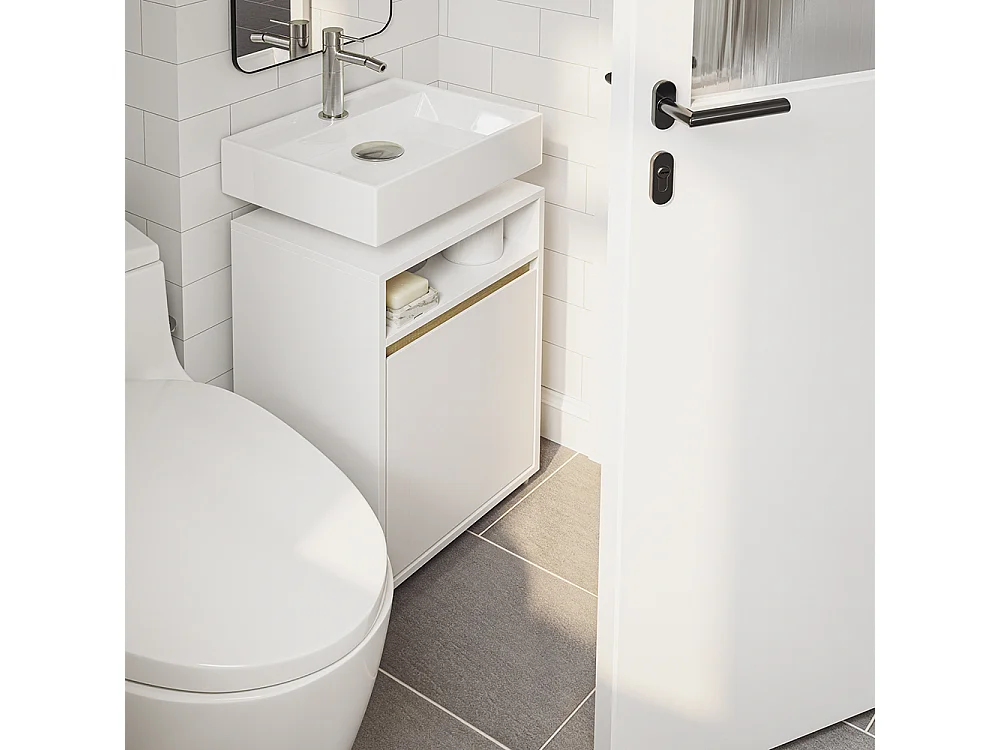 SoBuy Meuble sous-vasque avec étagère ouverte Porte Blanc 40x36x60cm BZR222-W
