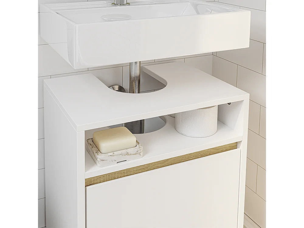 SoBuy Meuble sous-vasque avec étagère ouverte Porte Blanc 40x36x60cm BZR222-W
