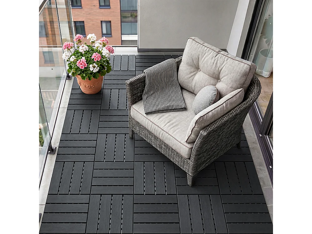 SoBuy Dalles de Sol Modulaires Raccord à Clic Noir 30.5x30.5x2cm SDA15-HG