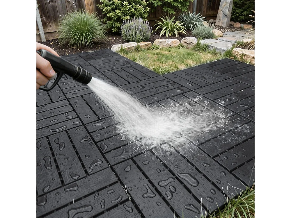 SoBuy Dalles de Sol Modulaires Raccord à Clic Noir 30.5x30.5x2cm SDA15-HG