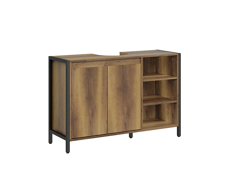 SoBuy Meuble sous-lavabo Rangement 2 portes 3 étagères Marron clair 90x30x60cm BZR63-L-PF