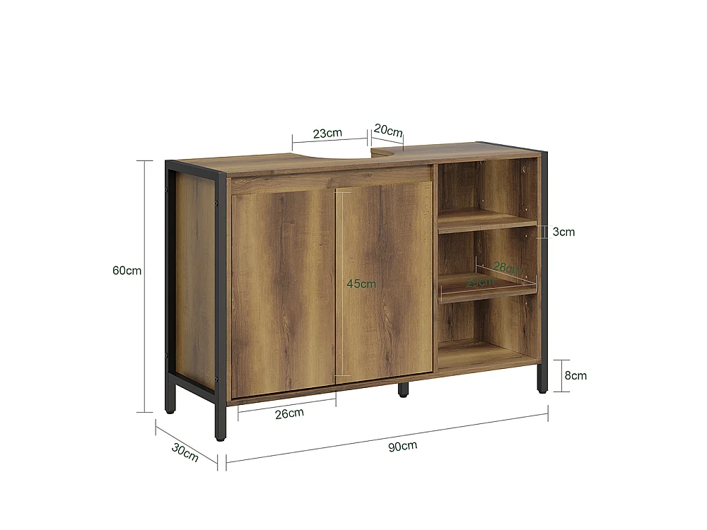 SoBuy Meuble sous-lavabo Rangement 2 portes 3 étagères Marron clair 90x30x60cm BZR63-L-PF