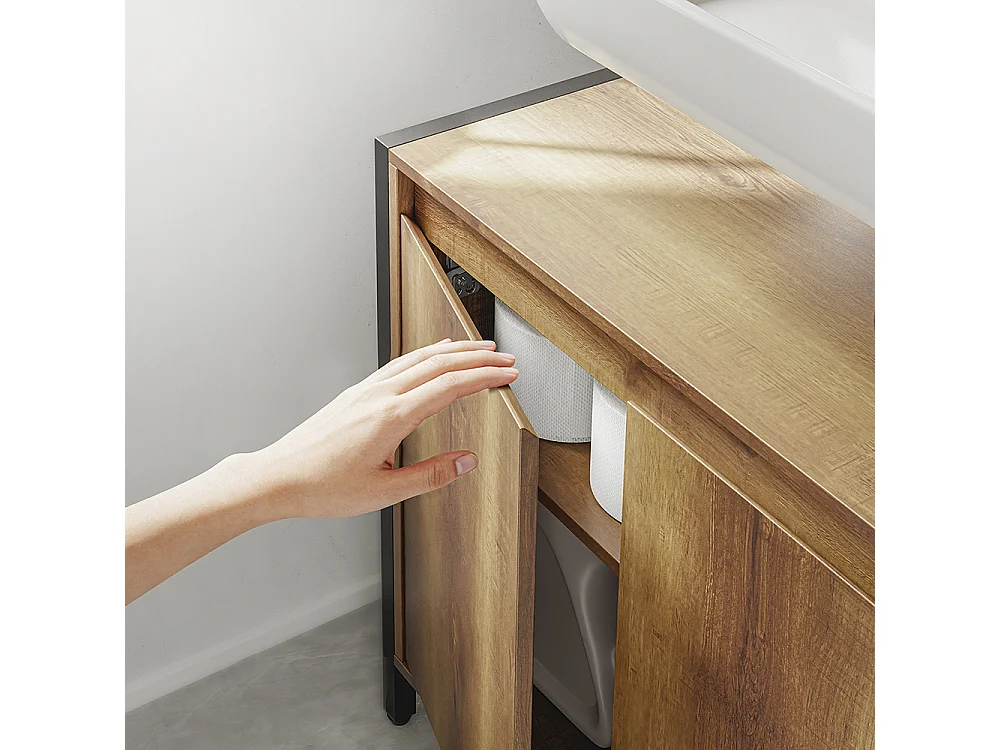 SoBuy Meuble sous-lavabo Rangement 2 portes 3 étagères Marron clair 90x30x60cm BZR63-L-PF