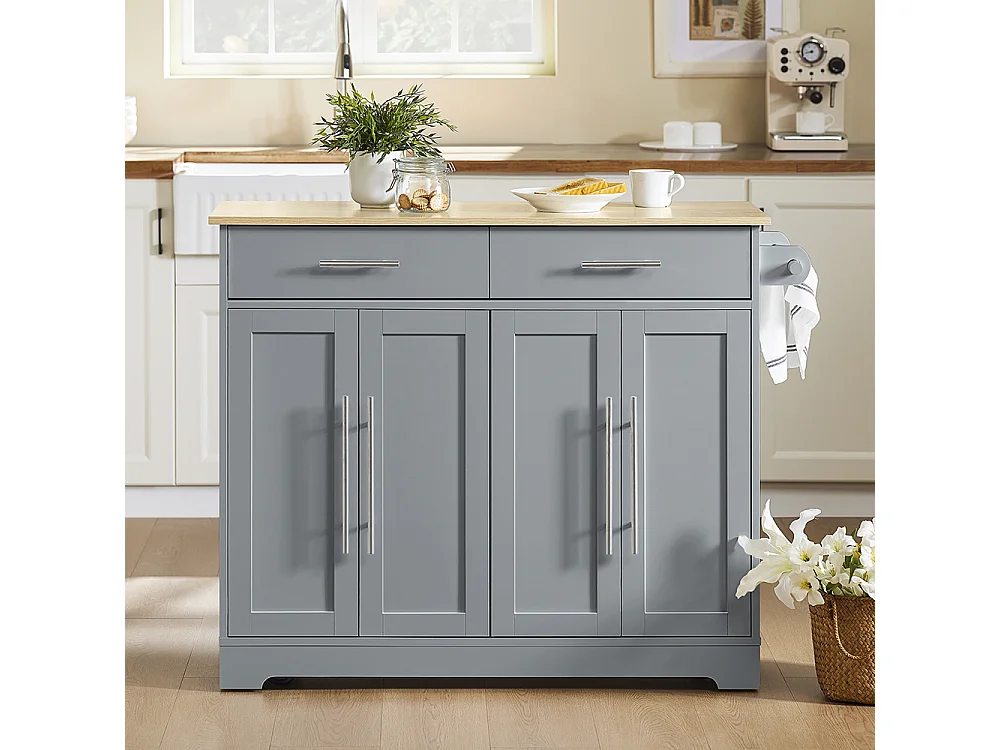 SoBuy Îlot da Cucina con Piano Ribaltabile Grigio Rovere Chiaro 107x69x91cm FKW129-HG