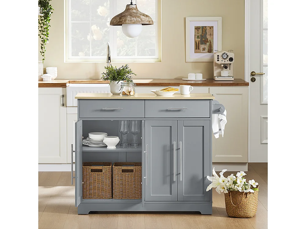 SoBuy Îlot da Cucina con Piano Ribaltabile Grigio Rovere Chiaro 107x69x91cm FKW129-HG