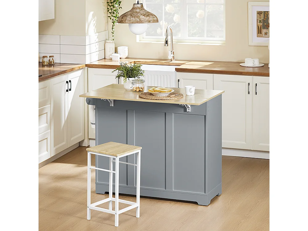 SoBuy Îlot da Cucina con Piano Ribaltabile Grigio Rovere Chiaro 107x69x91cm FKW129-HG